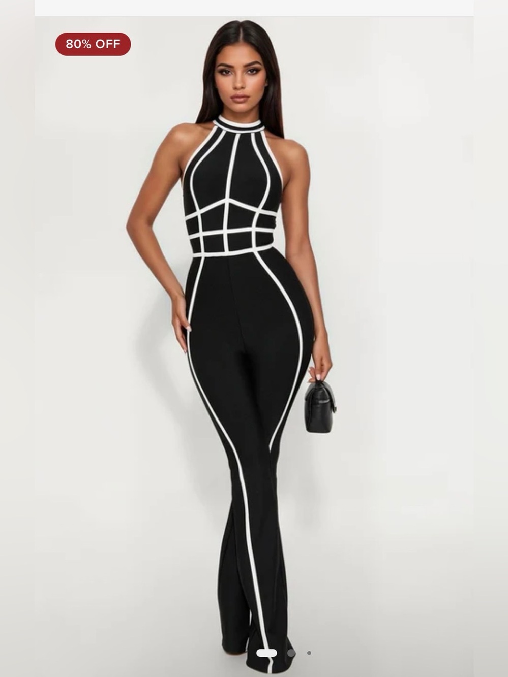 Fashion Nova Black Halter Jumpsuit with White Piping